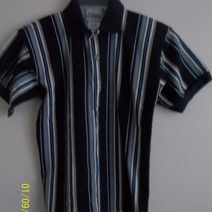 basic IMAGE Boys Size M 10/12 Short Sleeved Polo Shirt Blue/Tan/White Stripe